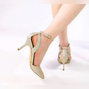 Women's MySoft Gold Glitter Ankle Strap Heels, Size 11, Like New w/ Box, Worn 1x